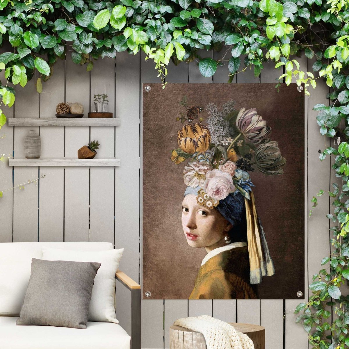 Tuinposter Vermeer Bloemenmeisje met de Parel 80x60 - Reinders