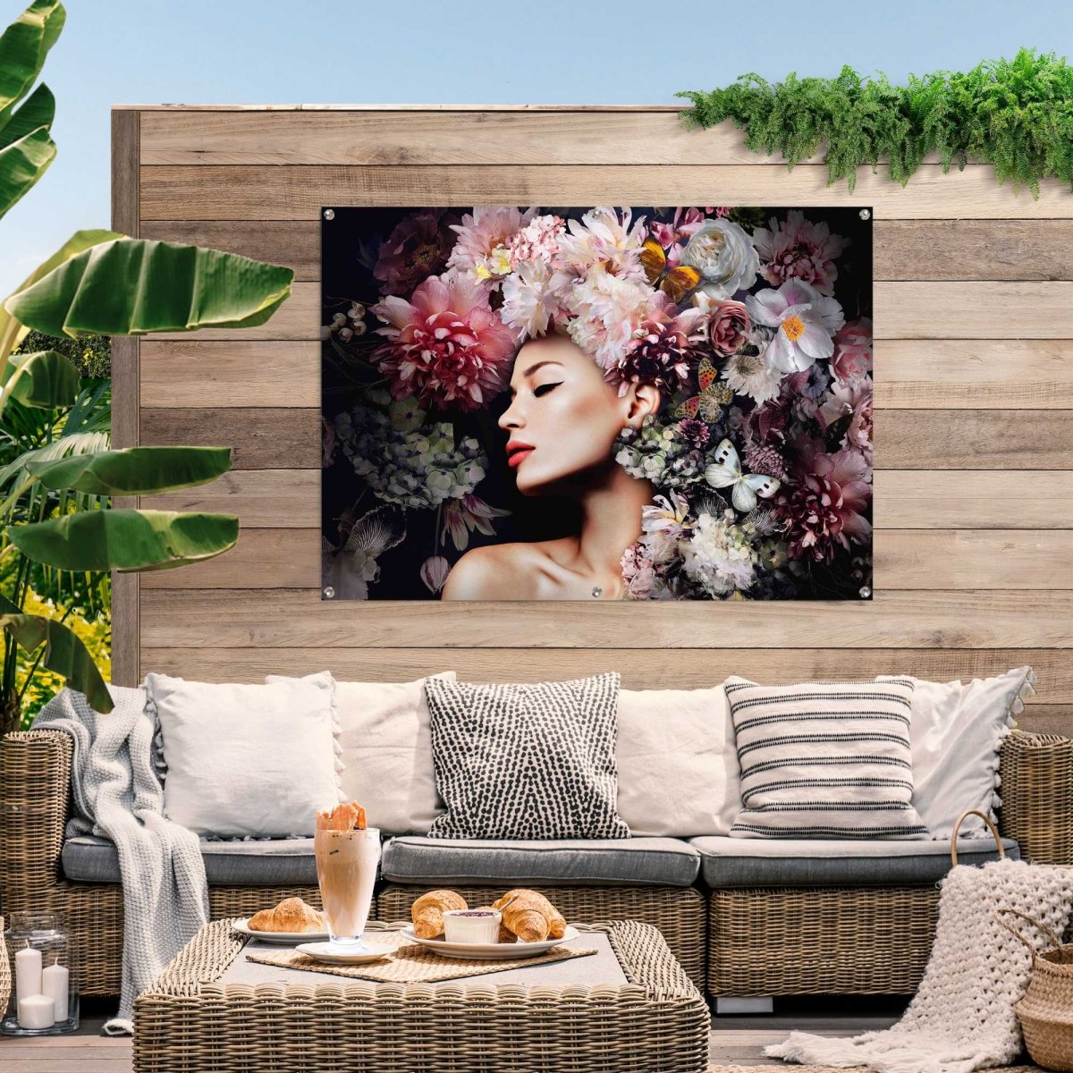 Tuinposter Vrouw met bloemenhoed 100x140 - Reinders